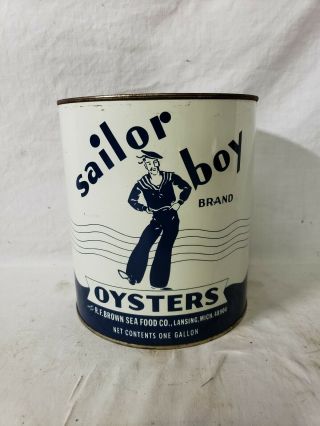 Vintage Sailor Boy Brand Oyster Tin Gallon R F Brown Md 96 A