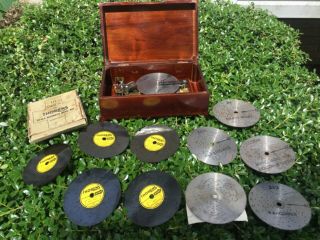 Thorens Vintage 1930’s Music Box With 11 Metal Discs Ad 30 Made In Switzerland