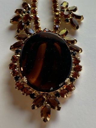 Vintage JULIANA Necklace & Brooch Set - Tiger Eye,  Amber & Orange Stones 4