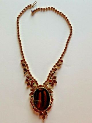 Vintage JULIANA Necklace & Brooch Set - Tiger Eye,  Amber & Orange Stones 5