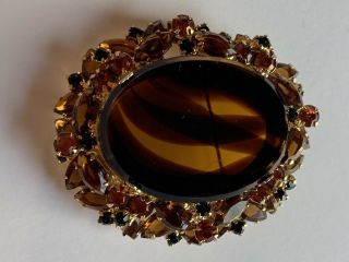 Vintage JULIANA Necklace & Brooch Set - Tiger Eye,  Amber & Orange Stones 8