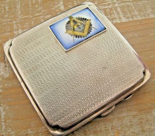 Antique Hallmarked 1928 Sterling Silver Cigarette Case Card Case Masonic Enamel