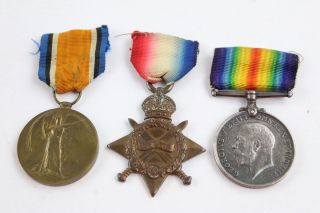 Vintage Ww1 Medal Trio W/ Ribbons Named 34018 Private W.  Crossland