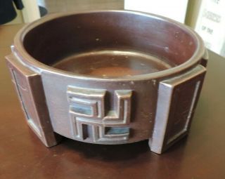 Vintage Brown Stoneware Good Luck 4 Swastika Planter