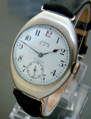 Vtg 1928 Longines Military Ss Mens Watch Cal 13.  34 Second At Six