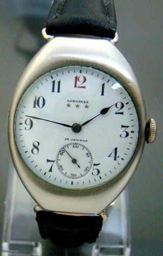 VTG 1928 LONGINES MILITARY SS MENS WATCH CAL 13.  34 SECOND AT SIX 2