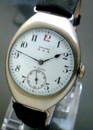VTG 1928 LONGINES MILITARY SS MENS WATCH CAL 13.  34 SECOND AT SIX 3