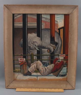 Vintage Oscar Liebman Circus Zoo Elephant American Illustration Oil Painting,  Nr