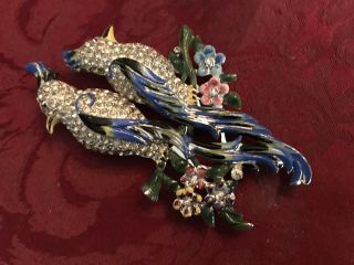 Vintage Coro Duette Signed 1941 Enamel And Pave Parrot Pin Brooch Fur Clip