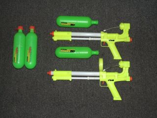 2 Larami Vintage 1990 Soaker 50 Water Guns Broken Bottle Mounts