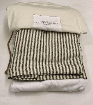 Restoration Hardware Vintage Ticking Stripe Full Bed Skirt Cotton Moss $89