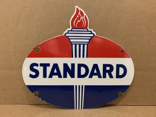 Porcelain Standard Oil Lubricant Gas Sign Vintage Pump Plate Garage Service