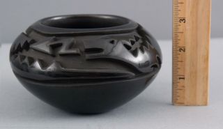Vintage Sally Tafoya Santa Clara Pueblo Avanyu Carved Black Pottery Bowl