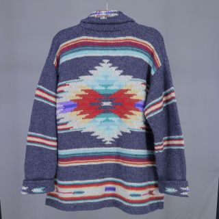 Ralph Lauren Aztec Cardigan Wool Sweater Hand Knit Petite Medium Oversized