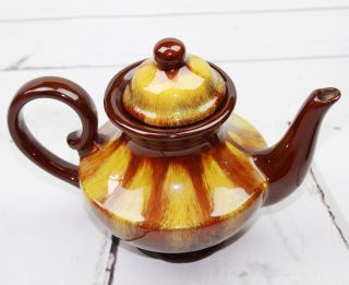 Blue Mountain Pottery Harvest Gold Tea Set Teapot Tray Creamer Sugar 4 Pc Vtg 5
