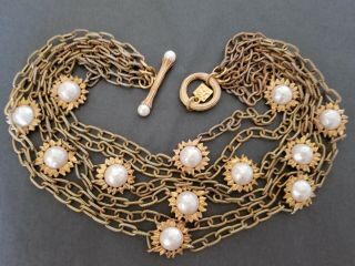 Only1 Vintage Signed Karl Lagerfeld Gold Faux Pearl Chain Necklace