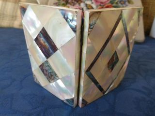 Antique mother of pearl/Abalone card case,  blue concertina wallet inside 2