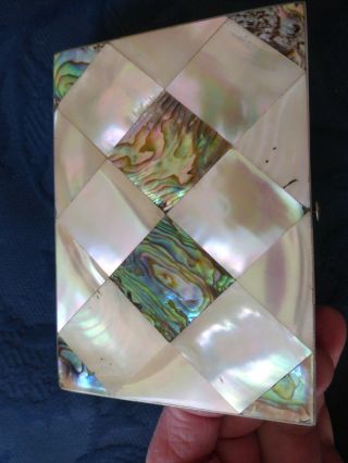 Antique mother of pearl/Abalone card case,  blue concertina wallet inside 3