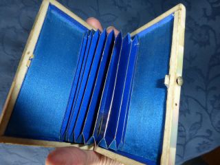Antique mother of pearl/Abalone card case,  blue concertina wallet inside 5