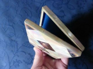 Antique mother of pearl/Abalone card case,  blue concertina wallet inside 6