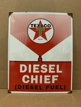 Vintage Porcelain Texaco Chief Diesel Gasoline Sign Plate Gas Pump Oil Garage