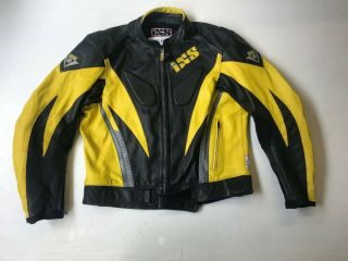Ixs Mens Vintage Leather Motorbike Jacket Black/yellow Label 56 (mc1023)