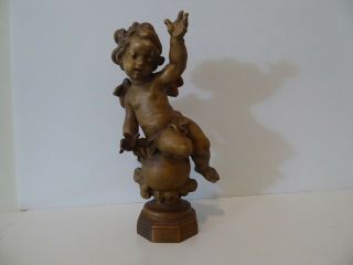 Vintage Putto Carved Wood Cherub Angel Figurine Bronze Painted (s9