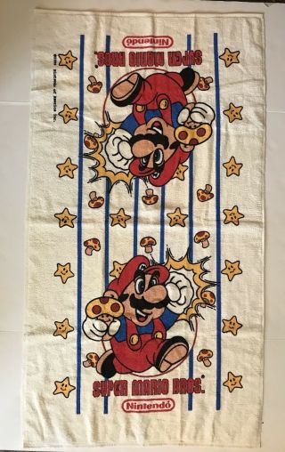 Vtg 1989 Nintendo Mario Bros Bath Towel 25.  5 " X 86 " Usa Made Beach