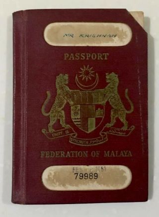 Rare Vintage 1961 Federation Of Malaya Travel Document Passport