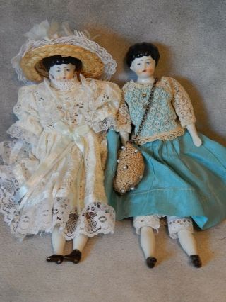 Antique Twin China Head Doll House Dolls