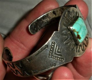 Antique C1930 Navajo Coin Silver Ingot Bracelet Turquoise Arrow Stamps Vafo