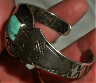 ANTIQUE c1930 NAVAJO COIN SILVER INGOT BRACELET TURQUOISE ARROW STAMPS vafo 5