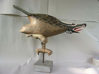 Vtg Large Oaxacan Wood Carving Folk Art Manuel Jimenez Era Eagle Unsgnd 15x16