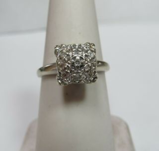 Vintage 1930s 14k Solid White Gold Ring With 7 Natural Diamonds