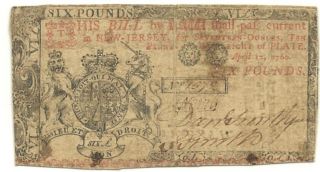 1760 Jersey 6 Pounds Colonial Currency Note - Rare Issue - High Denomination