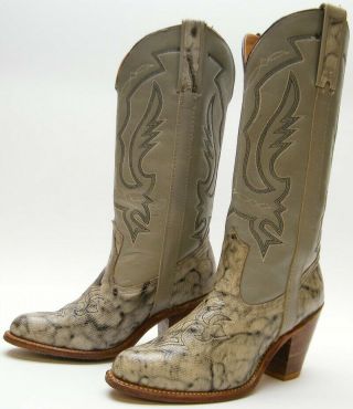 Womens Vtg Miss Capezio Grey Stacked Leather Heel Cowboy Western Boots 7.  5 1/2 M