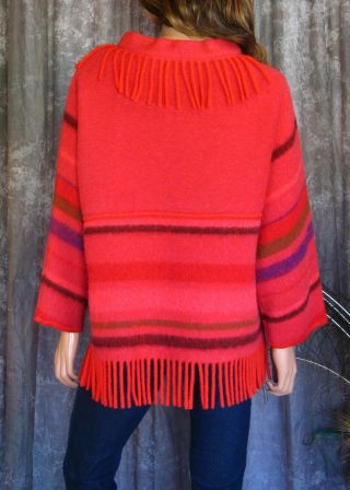 Vintage 60s Red Wool Fringe Sweater 100 Virgin Wool Pullover Made in Norway M/L 4