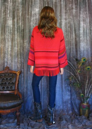 Vintage 60s Red Wool Fringe Sweater 100 Virgin Wool Pullover Made in Norway M/L 5