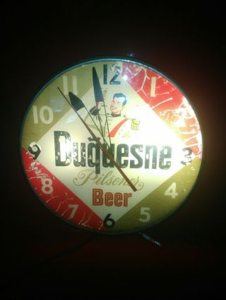 Vintage Duquesne Pilsener Beer Glass Bubble Face Lighted Advertising Clock