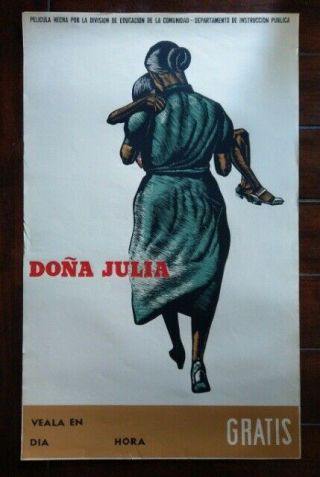Vintage Puerto Rico Dona Julia Travel Poster 21x33 1960s 1970s Rare