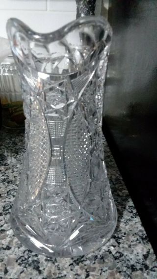 Crystal Glass Vtg Large Antique Cut Lead Pitcher American Brilliant Early 1900 ' s 5