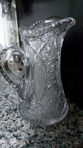Crystal Glass Vtg Large Antique Cut Lead Pitcher American Brilliant Early 1900 ' s 7
