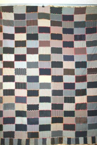 Vtg 1895 Victorian Antique Quilt Made From Mens Wool Suits Hand Stitched 82x67