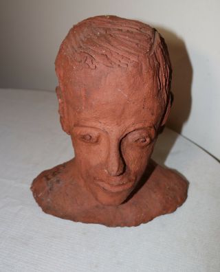 LARGE vintage handmade life - sized terracotta Folk Art male bust sculpture statue 10