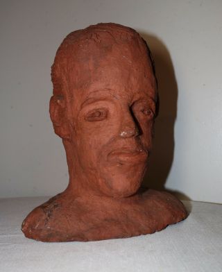 LARGE vintage handmade life - sized terracotta Folk Art male bust sculpture statue 11