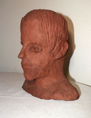LARGE vintage handmade life - sized terracotta Folk Art male bust sculpture statue 3