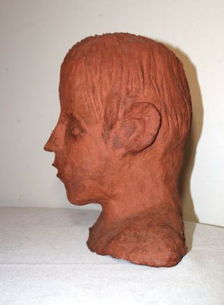 LARGE vintage handmade life - sized terracotta Folk Art male bust sculpture statue 4