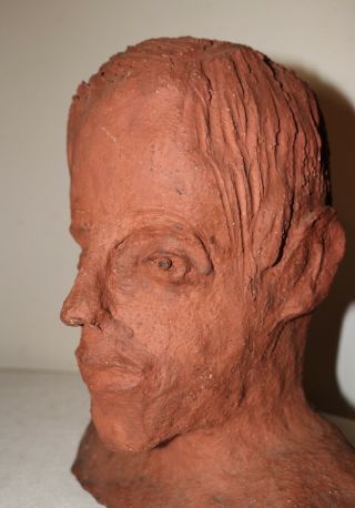 LARGE vintage handmade life - sized terracotta Folk Art male bust sculpture statue 5