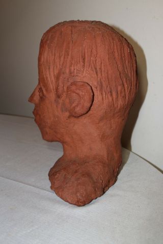 LARGE vintage handmade life - sized terracotta Folk Art male bust sculpture statue 6