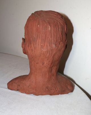 LARGE vintage handmade life - sized terracotta Folk Art male bust sculpture statue 7